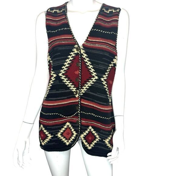 VINTAGE Harold’s Aztec Sweater Vest Size M‎ Boho Tribal Navajo Western Cowgirl - Picture 1 of 6